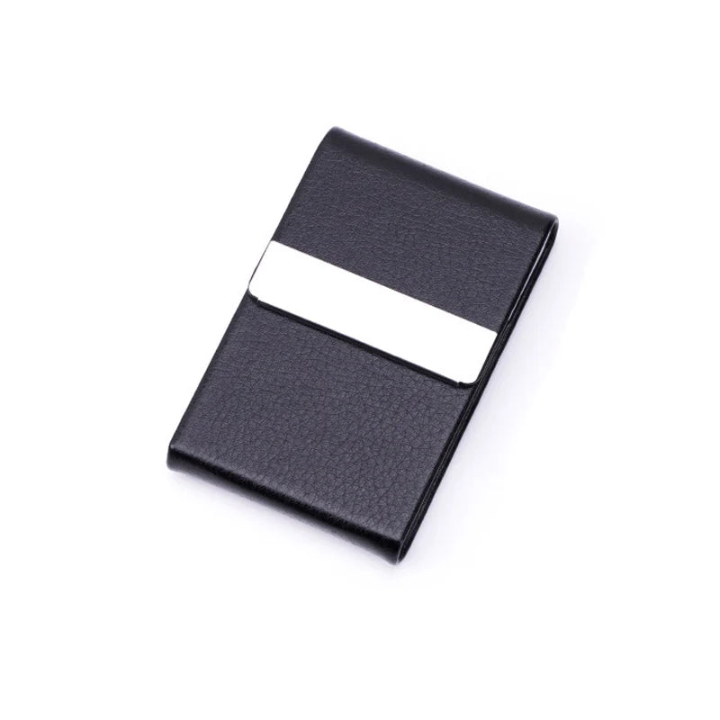 1 PC Business Card Holder Case Man Slim PU Leather Metal Pocket Card Holder with Magnetic Shut Black Name Card Holder