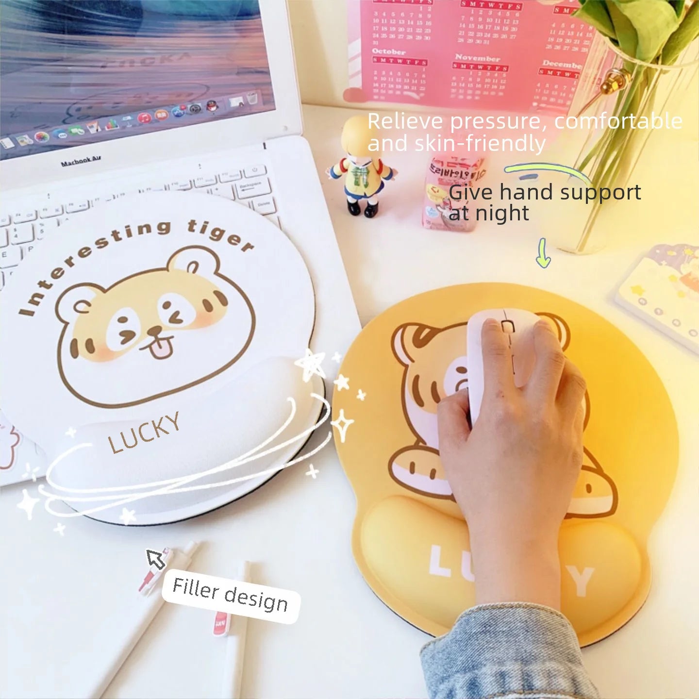 Cartoon Bear Couple Silicone Mouse Pad Thickened Wrist Protection Soft Hand Rest Anti-factory Store Office Mouse Mat