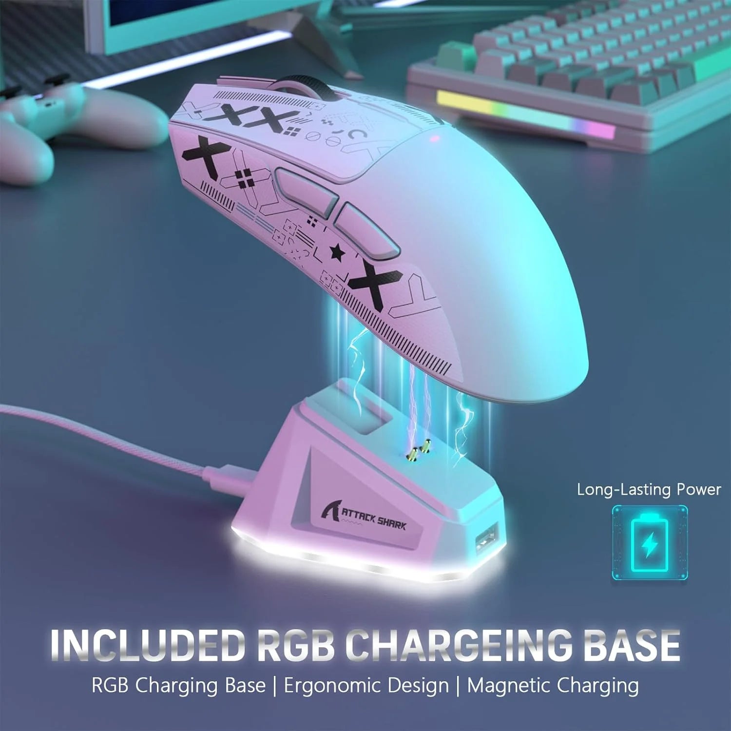 ATTACK SHARK X11 Wireless Gaming Mouse with RGB Magnetic Charging Dock Wired/2.4G/BT 22K DPI,Ultralight 59g Tri-Mode