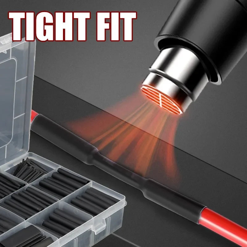 For Wire Cable Repair Black Heat Shrink Tubing Kit Polyolefin Sleeving Assortment Electrical Insulation Connection