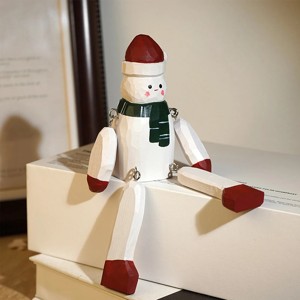 Christmas Decorations Snowman Santa Claus Handcrafted wood carving Home decorations desk accessories decor Handmade