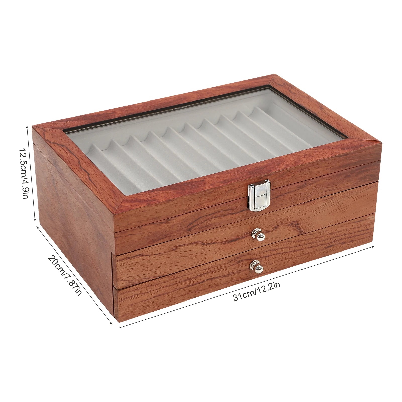 34 Slots Wood Fountain Pen Display Case & Transparent Top Lid Rosewood Box Holder Storage Organizer for Christmas Gift