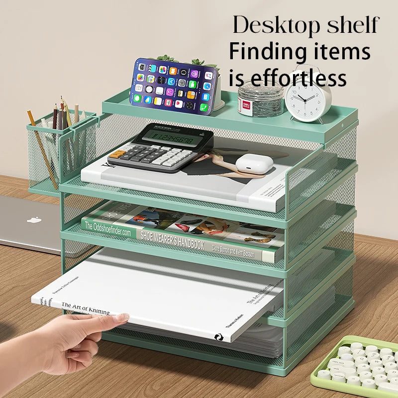 4-Tier Green Stackable Letter Tray Office Desk Organizer File Trays Desktop Holder for Paper Letter Accessories