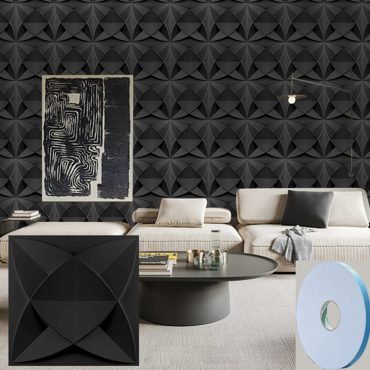 12/20/30pcs 3D pvc wall panels for indoor wall decoration for living room hall bedroom hotel office,including tape
