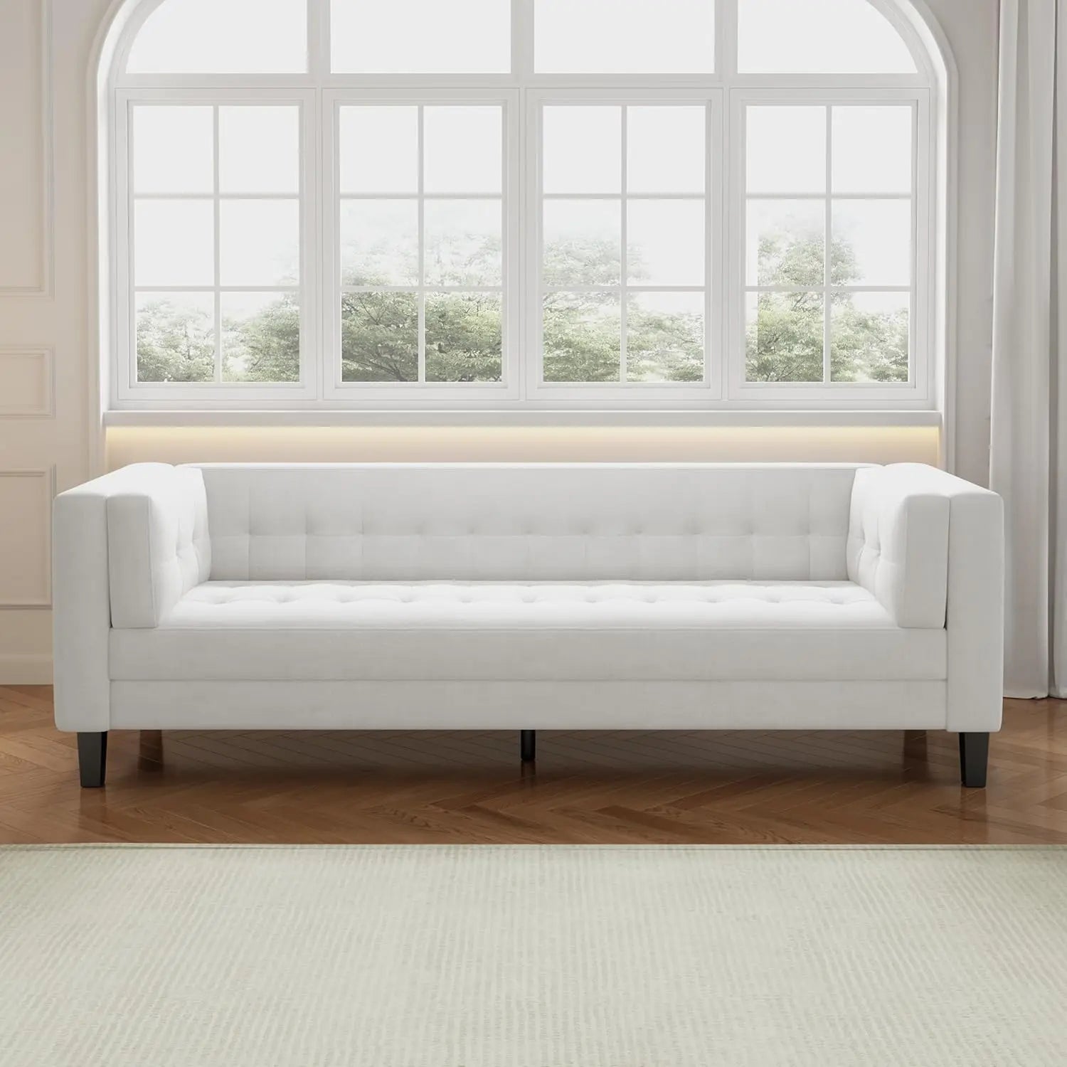 89.7’’ Minimalist Velvet 3-Seater Sofa with Tufted Cushions Modern Mid-Century Accent Deep Seat Couch with Solid Wood