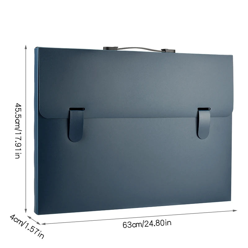 A3 Handheld File Storage Bag Large-Size Document Organizer Office Portfolio Folder 4K Artwork Storage Holder - Blue-4K