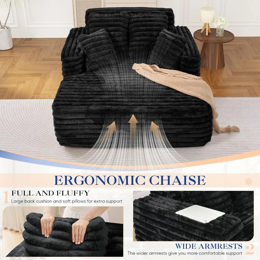 Oversized Chaise Lounge Indoor Modern Plush Corduroy Fabric Deep Seat Boneless Memory Foam Sleeper Chaise Lounge Sofa