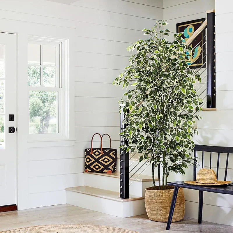 3-6Ft Large Artificia Ficus Tree Fake Plants Plastic Palm Tree Real Touch Banyan Leaves for Home Garden Shop Office