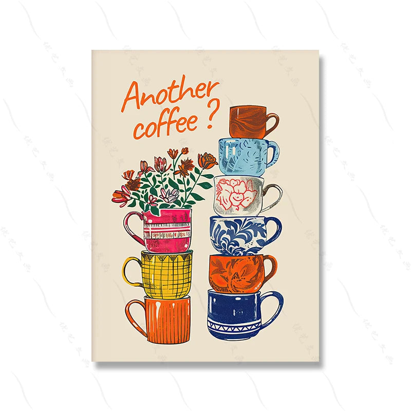 Another Coffee Colorful Coffee Cups Poster Coffee Break Kitchen Decoration Coffee Lover Office Wall Art Canvas Painting