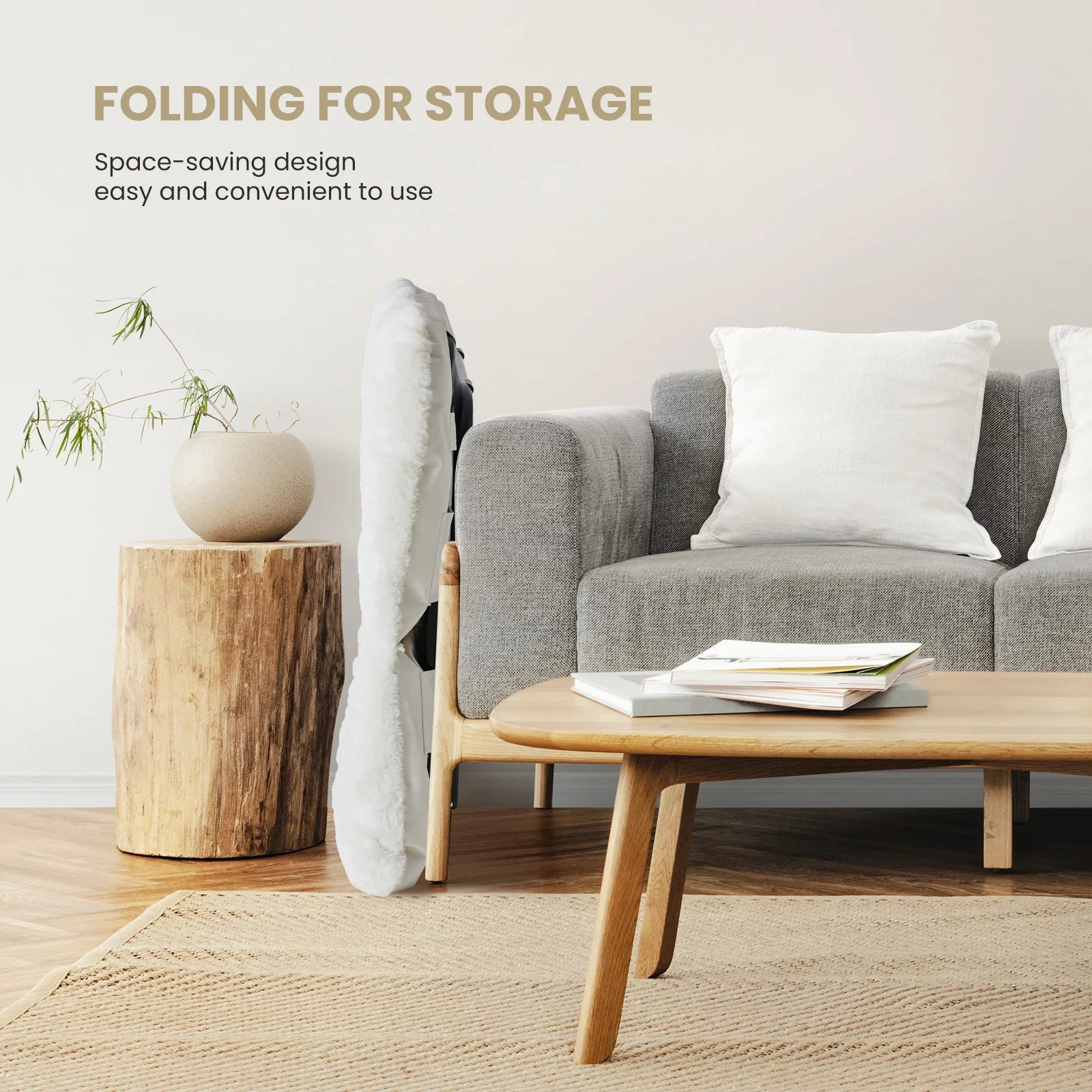 JHK 28IN Cozy Saucer Chairs Soft Faux Fur Large Size Folding Lounge Living Room Padded Seat Metal Frame Reading Chair