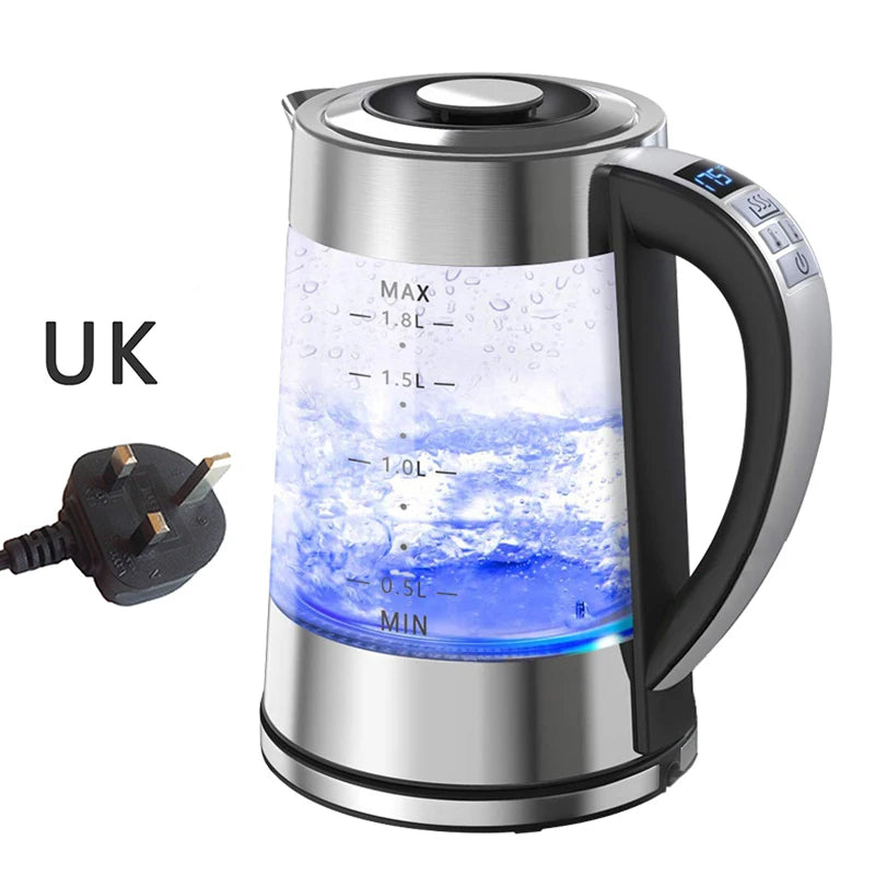 Smart Thermostatic Glass Electric Kettle 1.8L Capacity Automatic Thermostat Suitable for Home Office Hotel - UK
