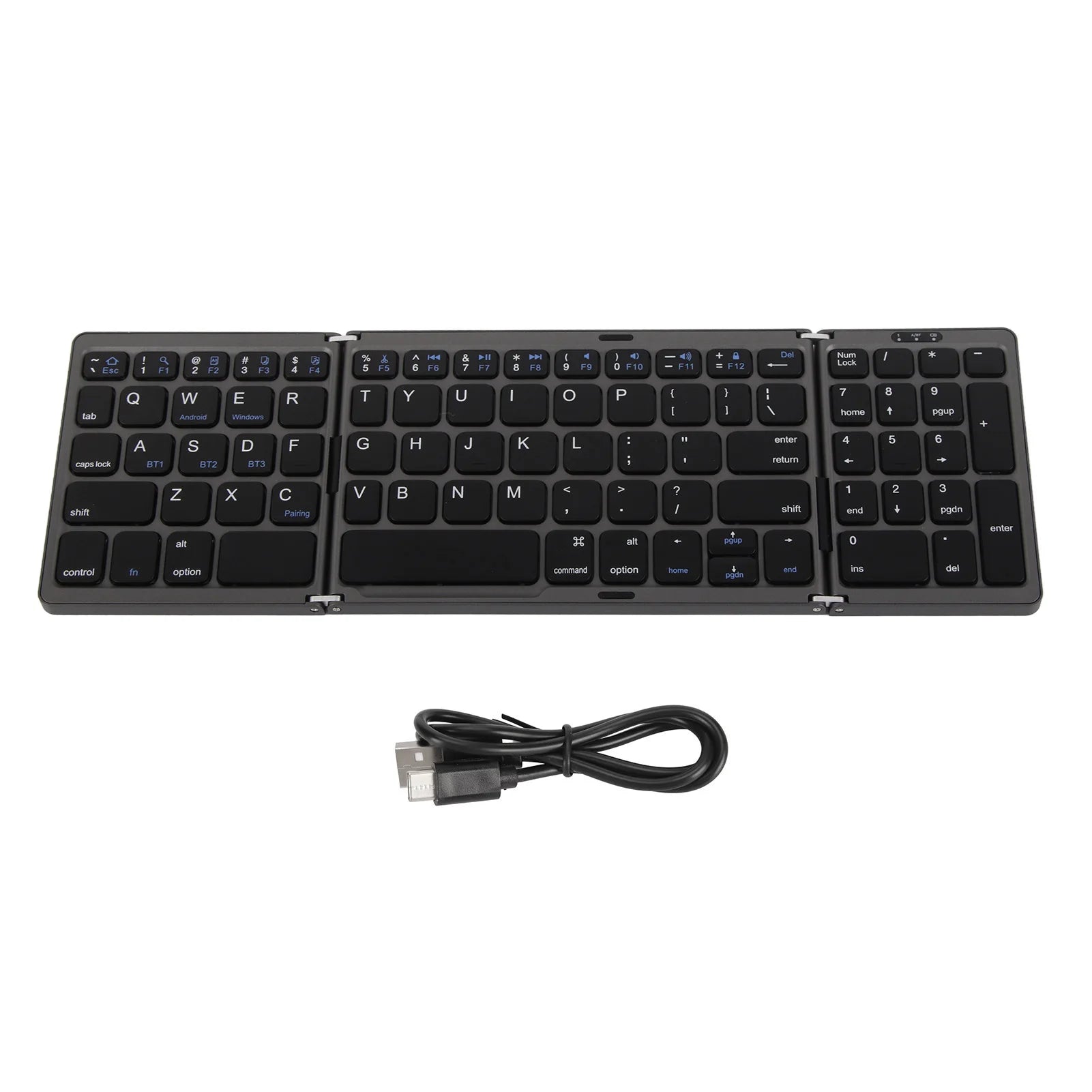 Bluetooth Keyboard Triple Fold Multiple Device Connection Wireless Keyboard for Laptop Tablet Phone - grey / United