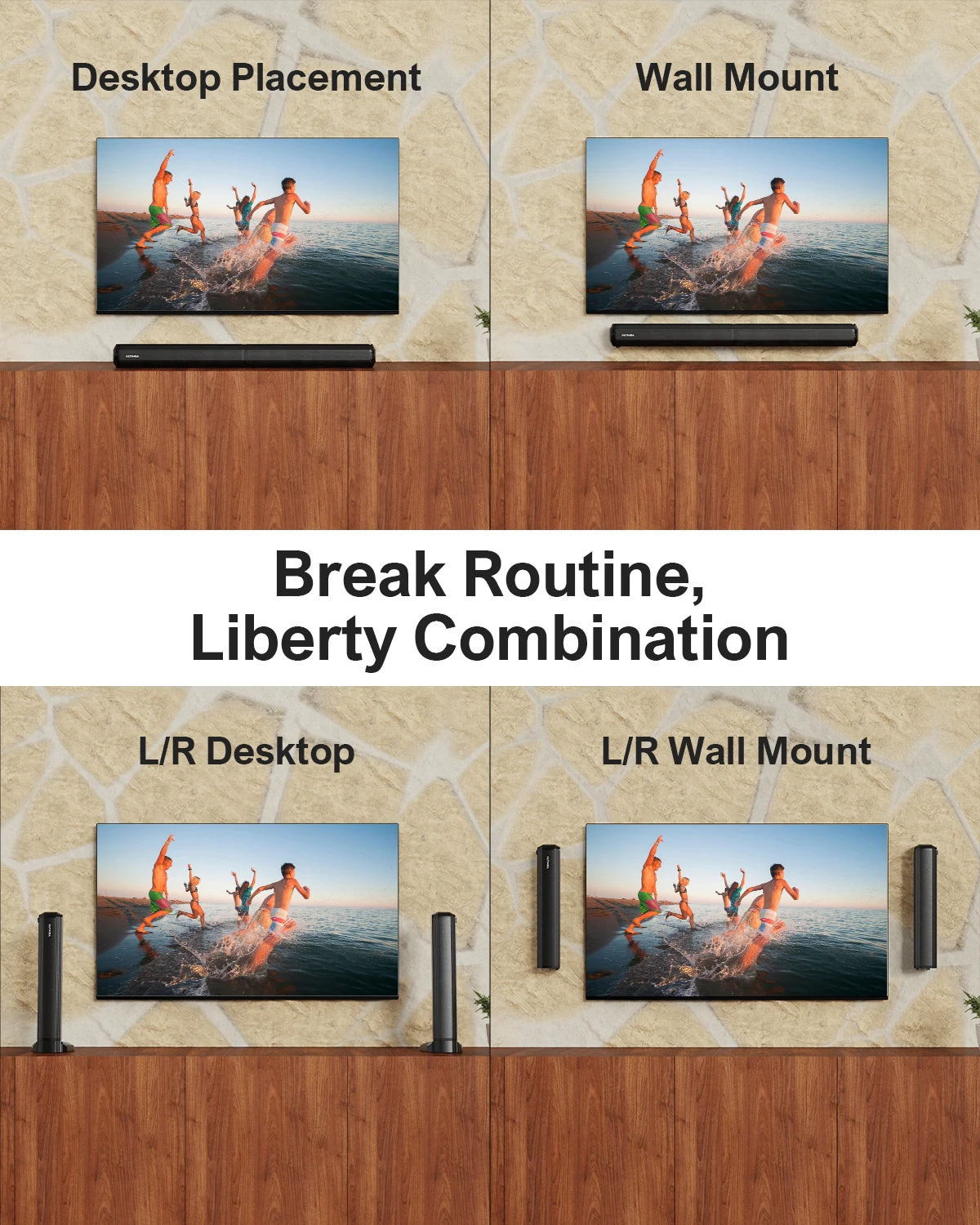 ULTIMEA 2.2ch Soundbar for TV Peak Power 100W 2-in-1 Detachable Bluetooth 5.3 Soundbar for TV 3 EQ Modes Bass Adjustable