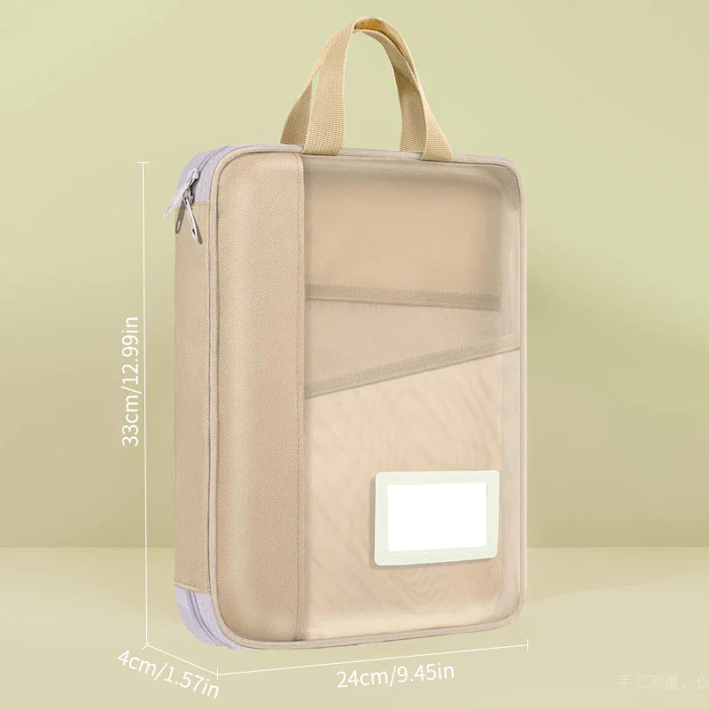 Huajie A4 Document Bag Transparent Large Opening File Bag Zipper-Type Large Capacity Document Storage Bag Tote Bag