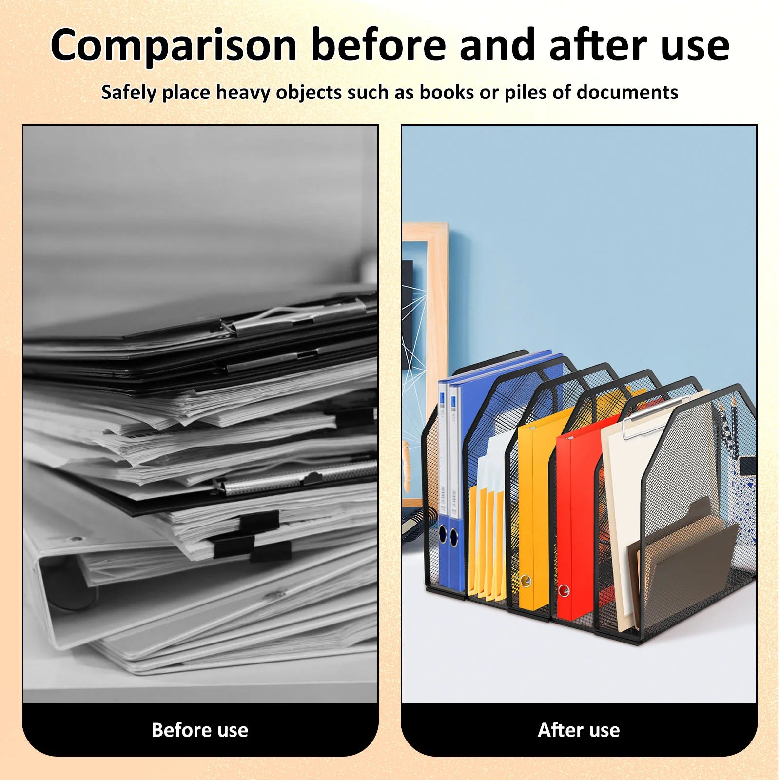 5/7 Metal File Rack Standing Desktop File Folder Adjustable Mesh File Folder Sorter for Office Home Classroom