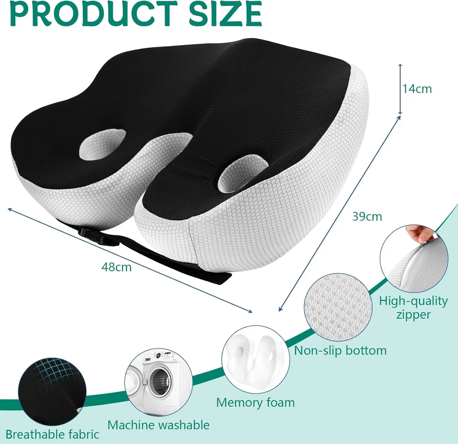 1pc Shape memory foam orthopedic cushion ergonomic coccyx cushion adjustable seat cushion width for the office,car