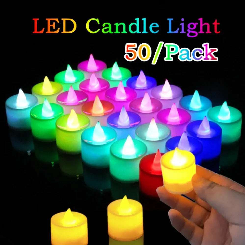 50x Colorful LED Flameless Candle Light Battery Operated Tealight Switch Candles Flameless Wedding Home Christmas Decor
