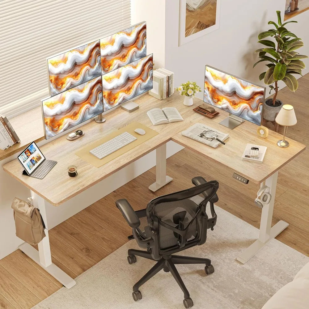 L Shaped Standing Desk Adjustable Height Electric Corner Standing Desk 63 x 55 inch Sit Stand Computer Table with Cable