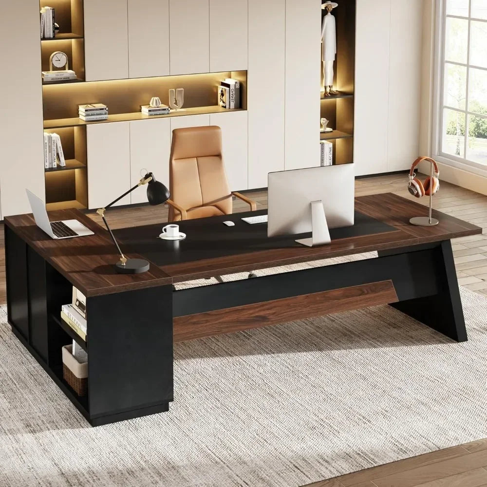 78’’ L-Shaped Executive Desk Office Desk with Drawers and Lateral File Cabinet Business Furniture with Storage Shelves