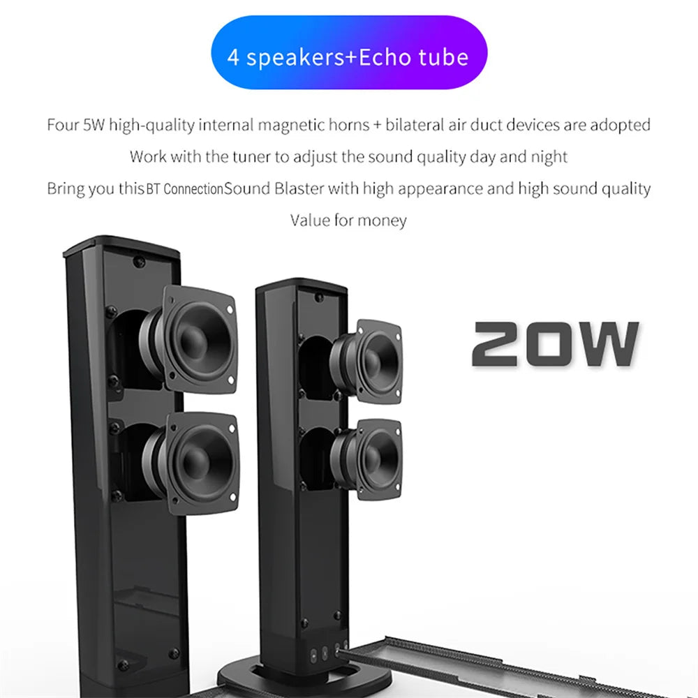 Wireless Bluetooth TV Sound Bar 2 Speaker System Home Theater Subwoofer Soundbar Portable Loud Rechargeable 2 IN1