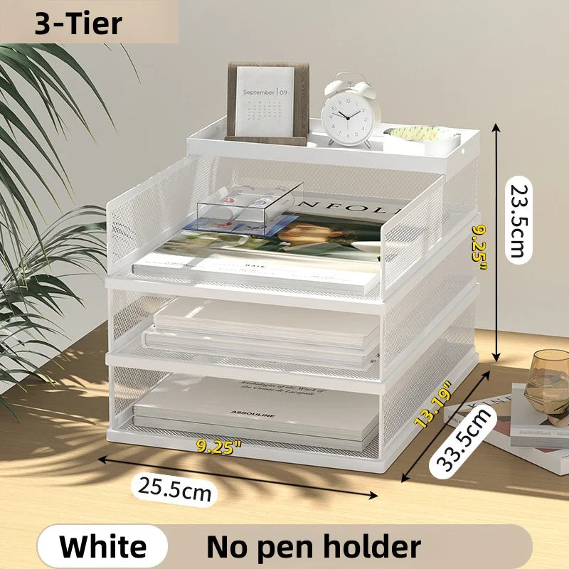 Metal Mesh Desk Organizer Box Office A4 Paper Organizer Document File Letter Book Pen Brochure Filling Tray Rack Shelf