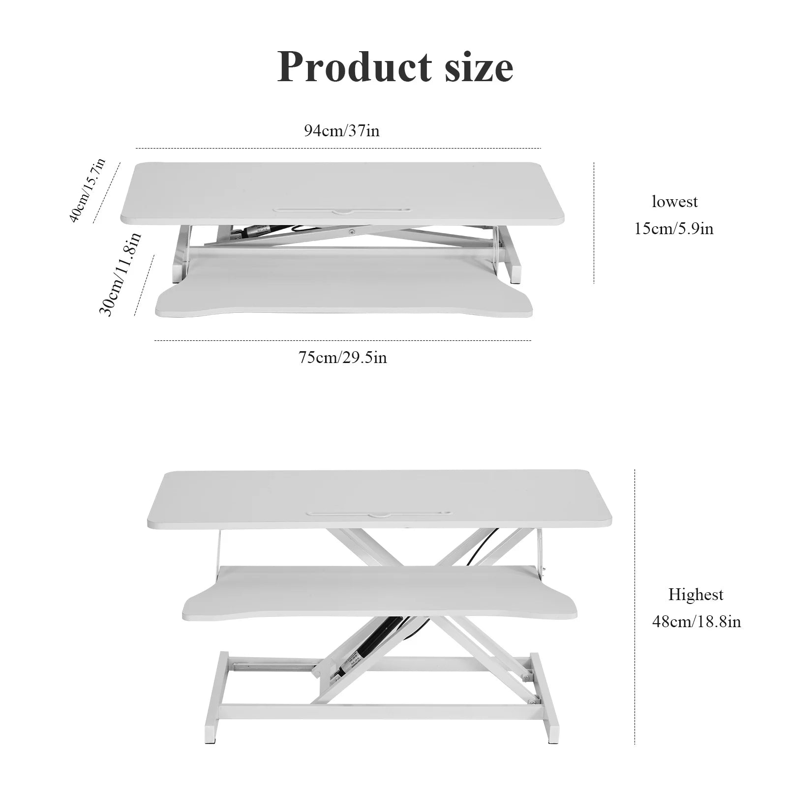 37’’ Wide Stand Up Desk Riser Home Office Height Adjustable Standing Desk Converter - White / United States