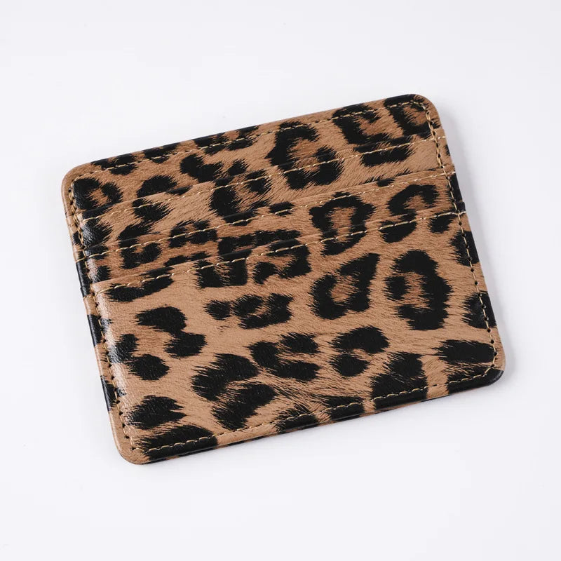 Classics Leopard Print PU Leather Card Wallet Fashoin Bus Id Business Coin Money Thin Card Holder for Men & Women