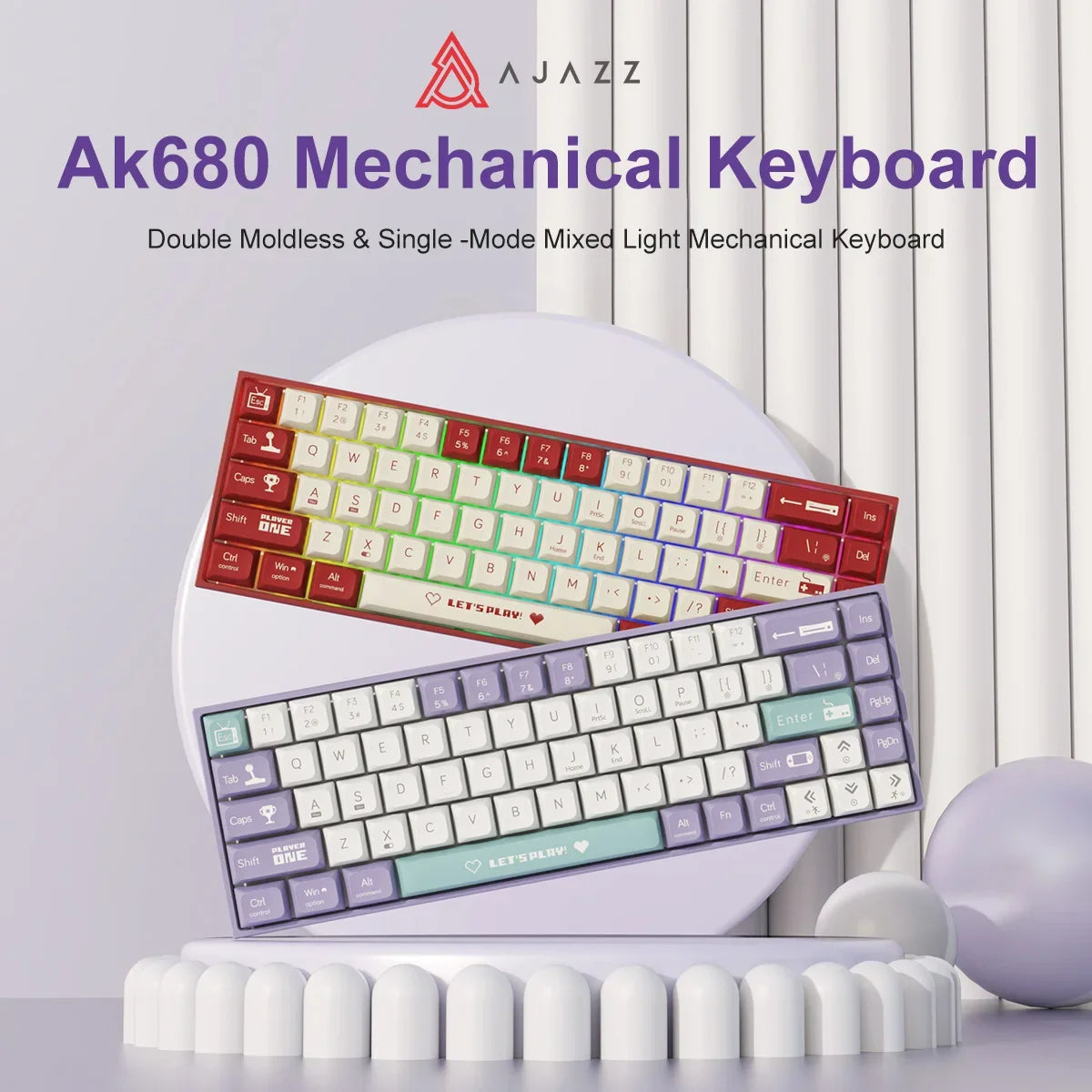 AJAZZ AK680 Mechanical Keyboard ABS Keycap 68 Keys Wired Wireless Bluetooth Gamer Keyboard Hot Swap Custom Gasket