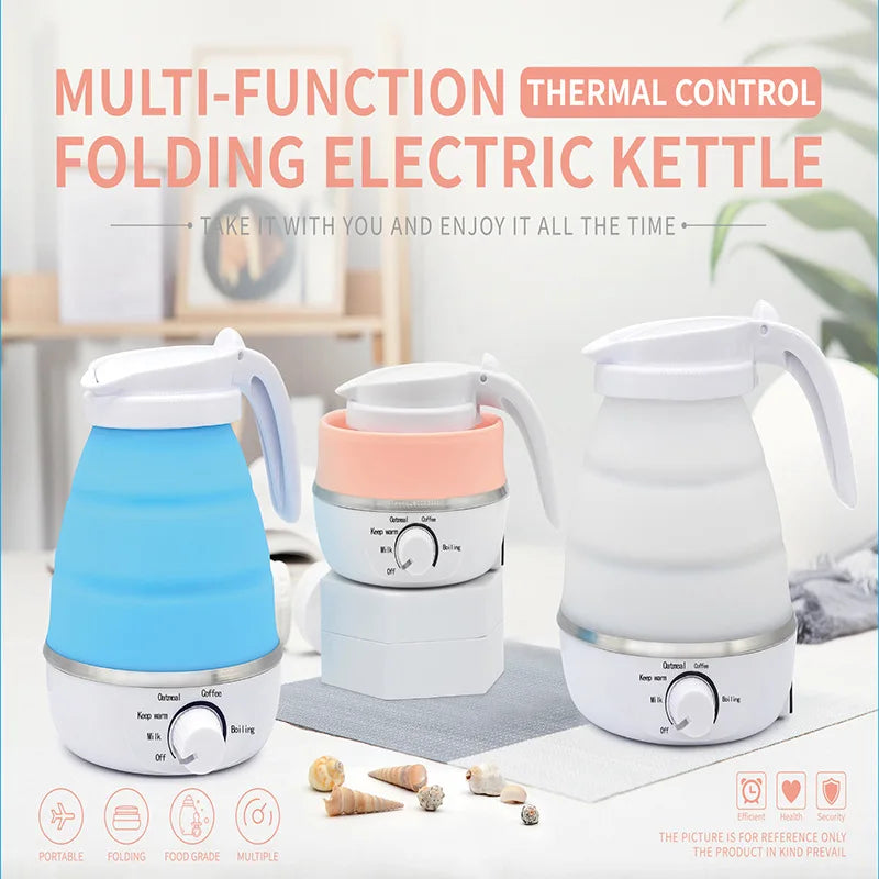Mini Portable Fold Electric Kettle Thermostat Keep Warm Home Travel Business Automatic Power Off Silicone Stainless