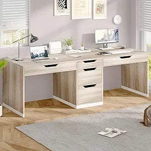 Two Person Desk with 5 Drawers Double Desk with Storage for 2 People 78 Inch Extra Long Computer Desk Workstation