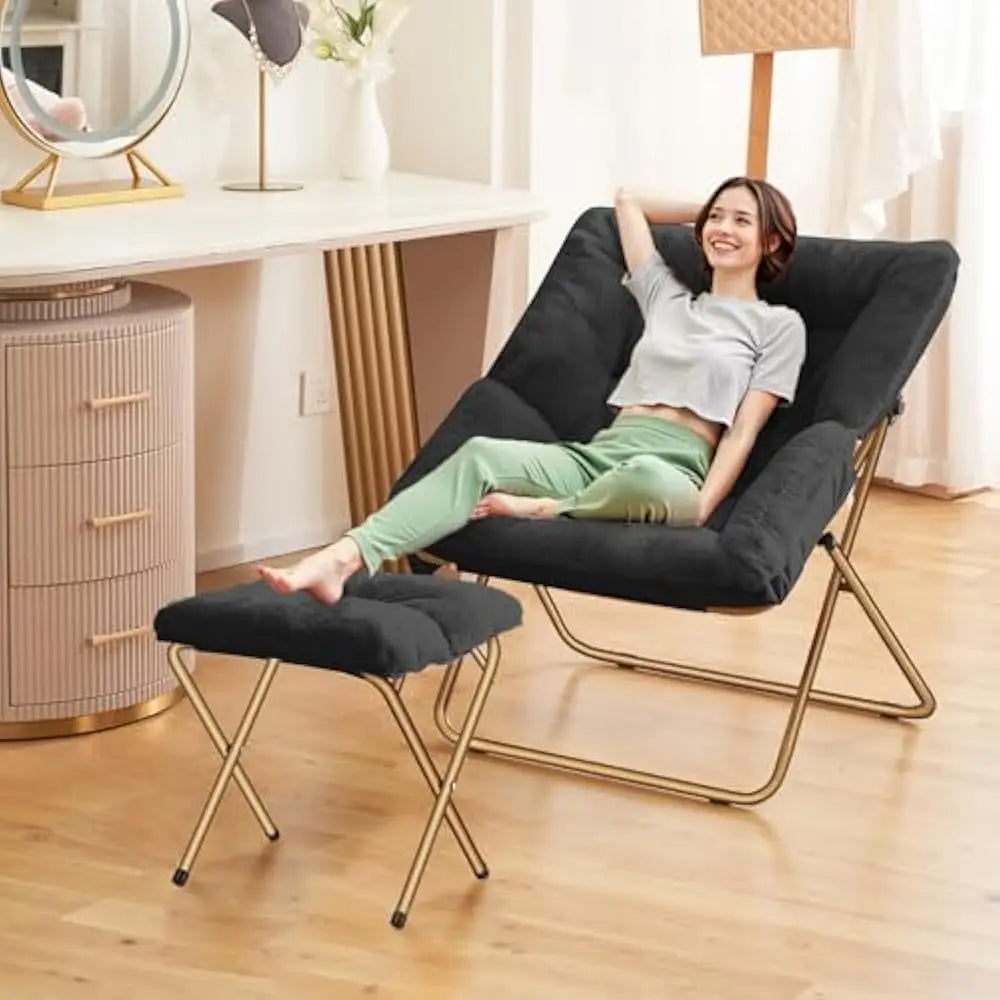 Saucer Chair Foldable Living Room Chairs Soft Faux Fur Lounge Chair for Bedroom Reading Chairs for Adults Kids X-Large