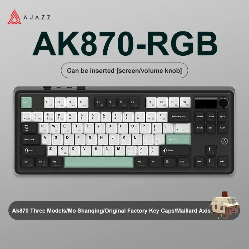 Ajazz Ak870 RGB Gaming Mechanical Keyboard Hot Swap 84 Keys Wireless Bluetooth 2.4G Wired Keyboards TFT FOR Desktop