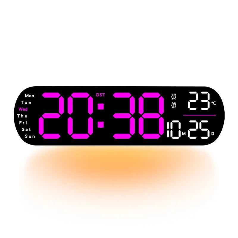 13.78 Inch Remote Control Digital Wall Clock Mood Lighting Timing Countdown 2 Alarm Auto Dimmer DST Plug In Use LED