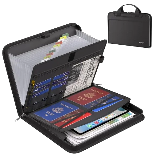 Black Organ File Folder Hand Drawer Multi Compartment Organizer bag Fireproof Waterproof File Organizer for Home School