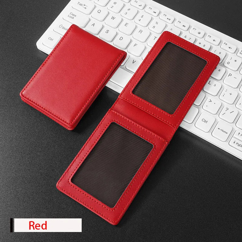 Leather Business ID Badge Clip Holder Name Tag Chest Card Work Pass - Red