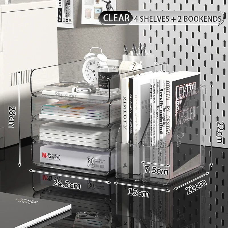 Desk Organizer with 2 Vertical File Holder 4 Tier Stackable Paper Letter Tray File Organizer with Pen Holder,Desk