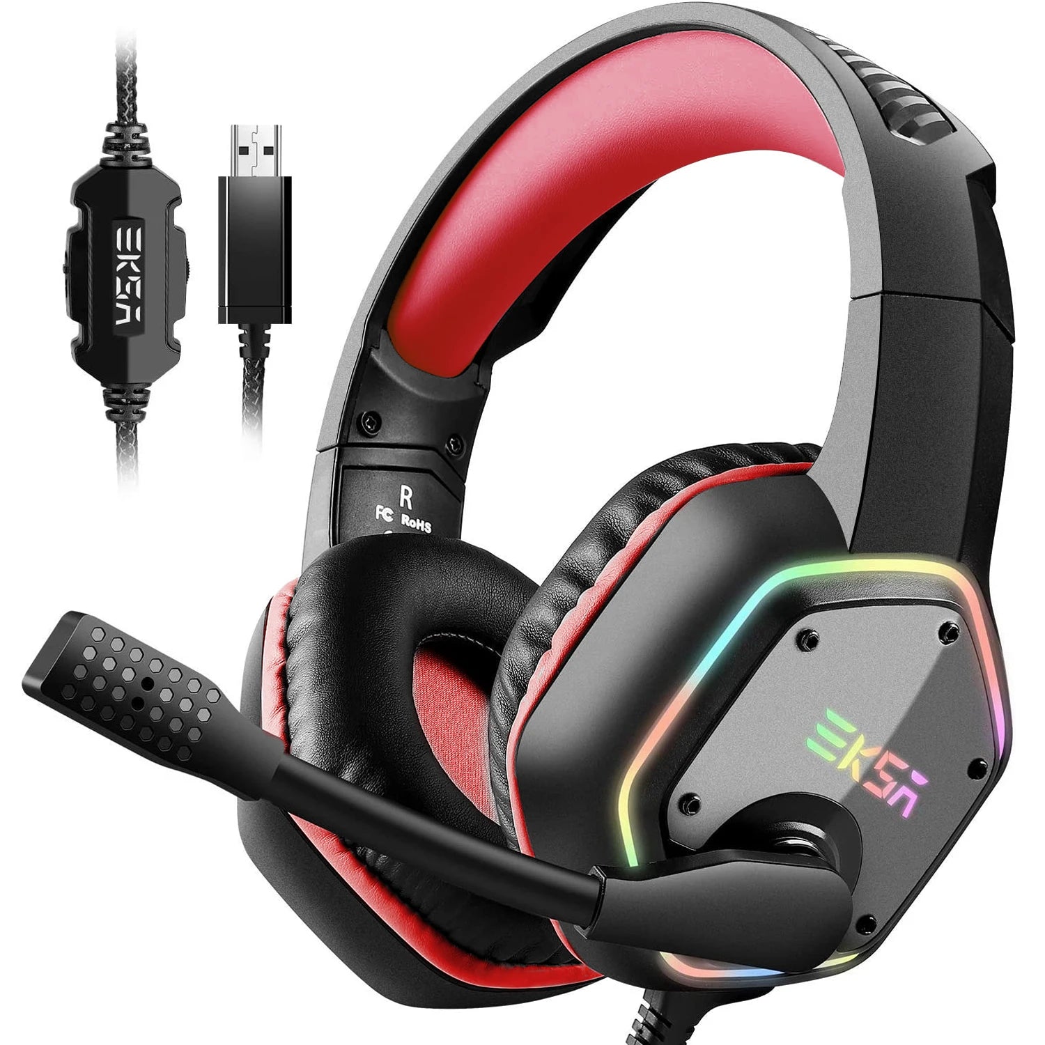 Gaming Headphones For PC/PS4/PS5 EKSA E1000 7.1 Surround RGB Gaming Headset Gamer USB Wired Headphones with Noise