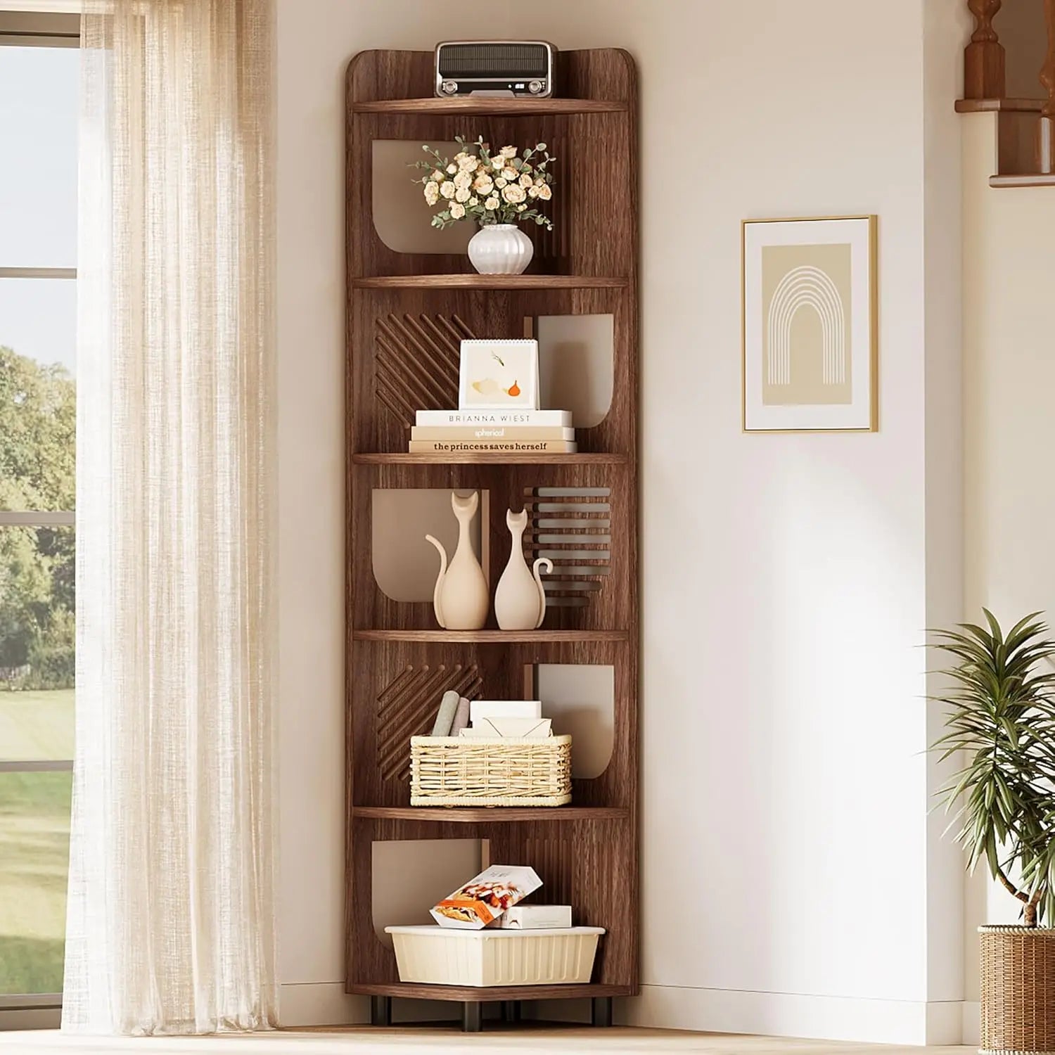 Corner Shelf,Narrow Corner Bookshelf,Freestanding Corner Display Storage Shelf Organizer for Living Room Kitchen Office