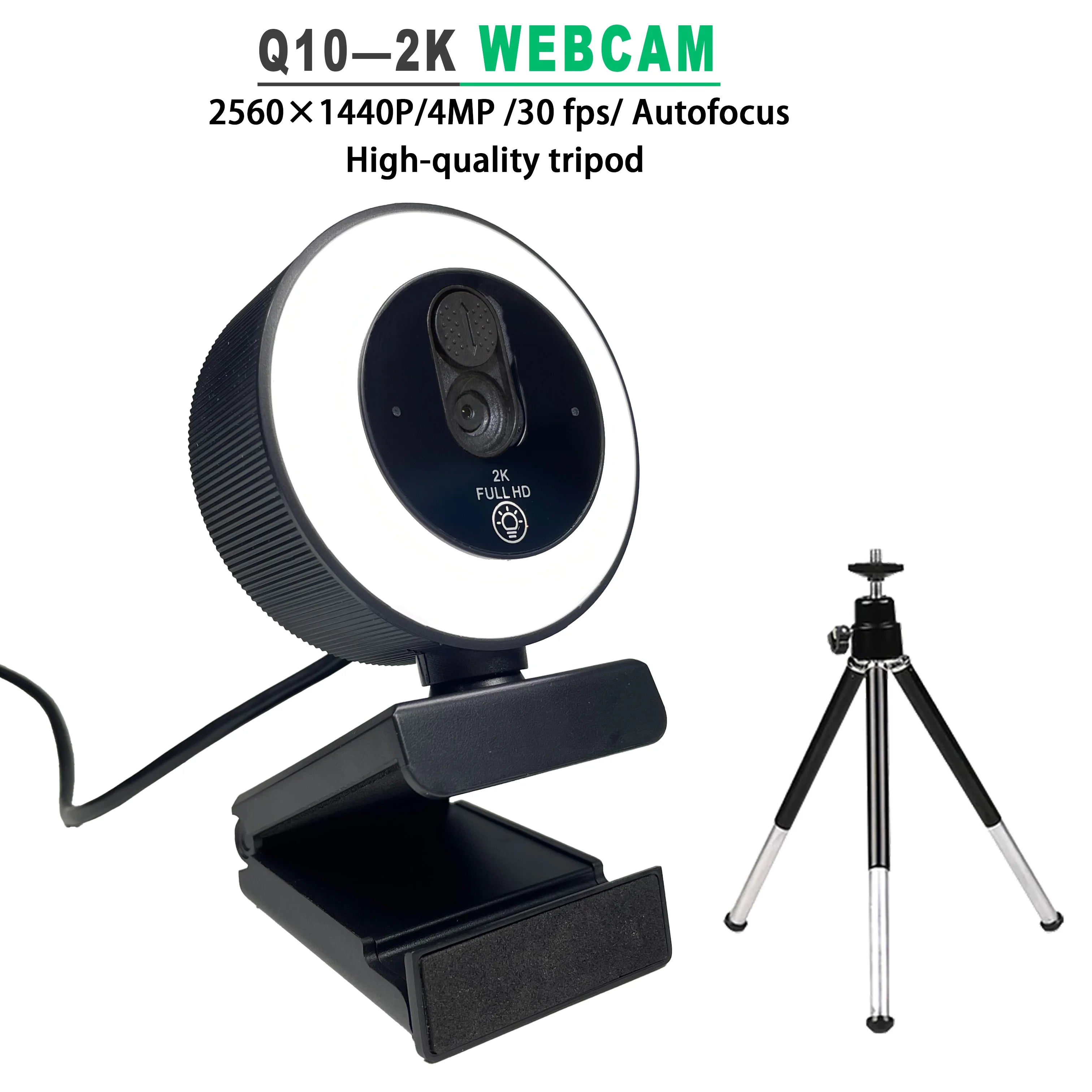 EXHQDR 4K/1080P USB Webcam with Auto Focus Ring Light Privacy Cover Tripod Type-C for PC Zoom Streaming Meeting