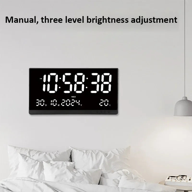 21 Inch Large Digital Wall Clock USB Powered Time Calendar 12/24H Time/Day/Month/Year/Temp Display Electronic LED Alarm