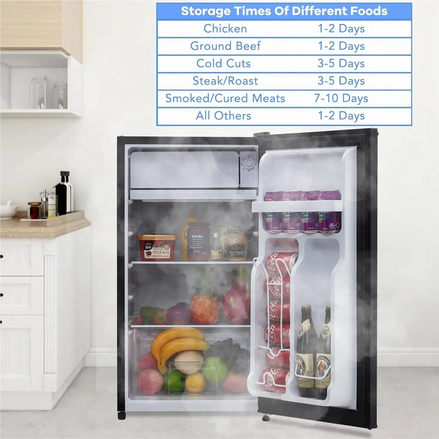 4.3 Cu.Ft Mini Fridge With Freezer Single Door Small Refrigerator 7 Settings Temperature Adjustable Low Noise For Home