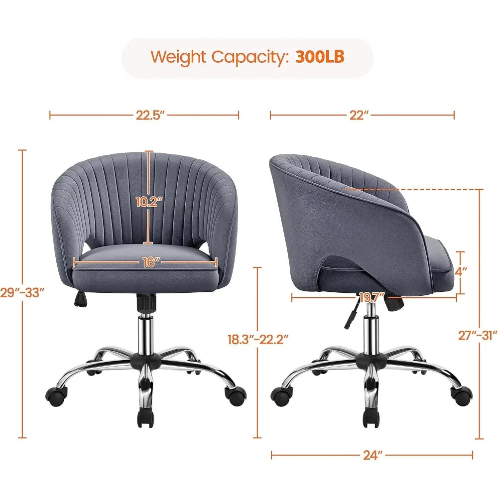 Home Office Chair Velvet Desk Chair Upholstered Modern Swivel Chair with Tufted Barrel Back Rolling Wheels for Office