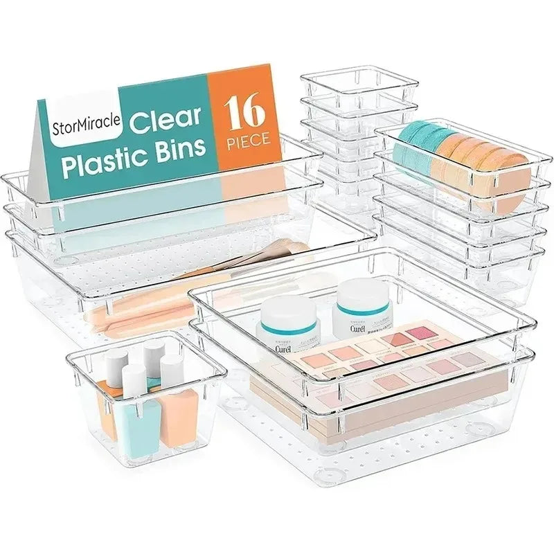 25/16/8/4pcs Drawer Organizers Set Clear Plastic Desk Dividers Bins Bedroom Dresser Office Storage Box for Makeup