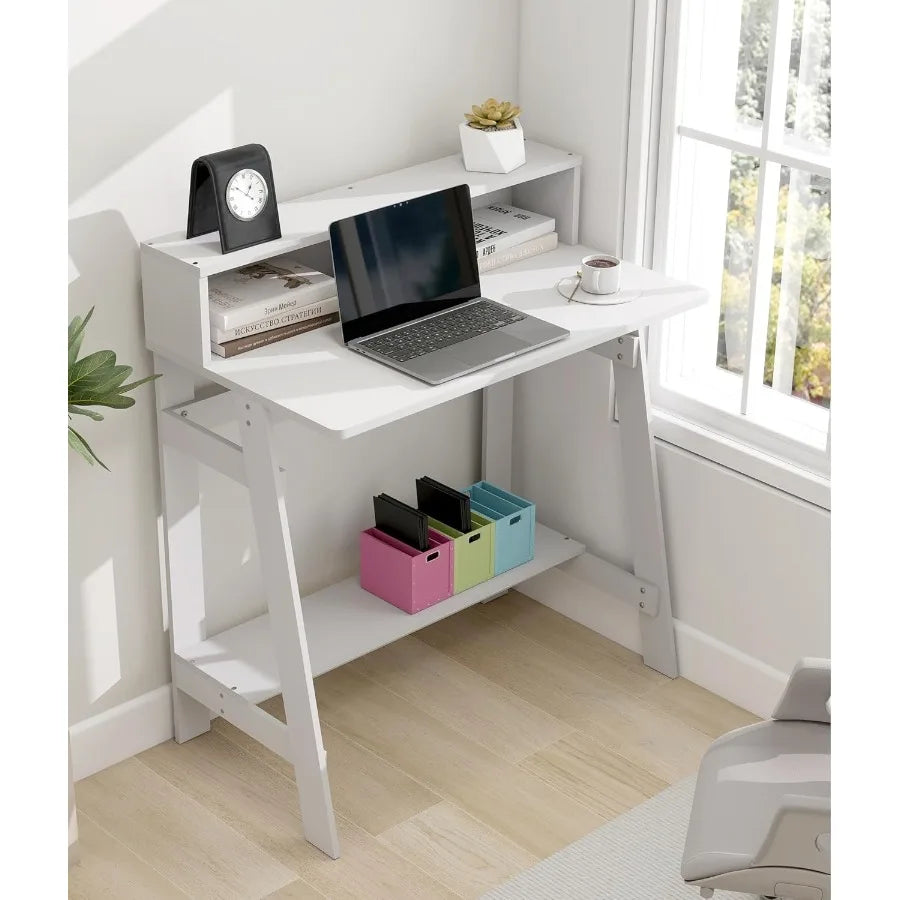 Compact White Corner Desk for Bedroom or Small Office Space with Builtin Storage Ideal for Computer Setup