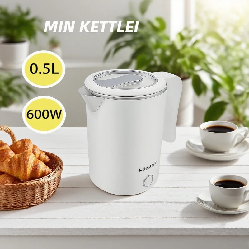 Portable 500ML Travel Electric Kettle Stainless Steel Water Boiler for Tea Coffee Hotel Family Camping Kitchen Smart