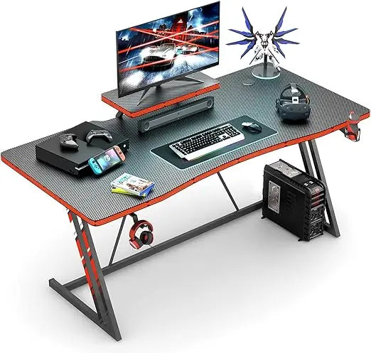 55 inch Gaming Desk PC Computer Table Racing Style Home Office Desk Z Shaped Carbon Fiber Desktop Gamer Workstation