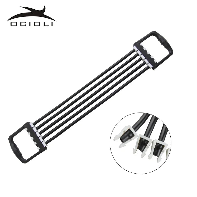 TPR Portable 5 Tubes Chest Expander Puller Exercise Fitness Resistance Bands Elastic Cable Rope Yoga Indoor Sports