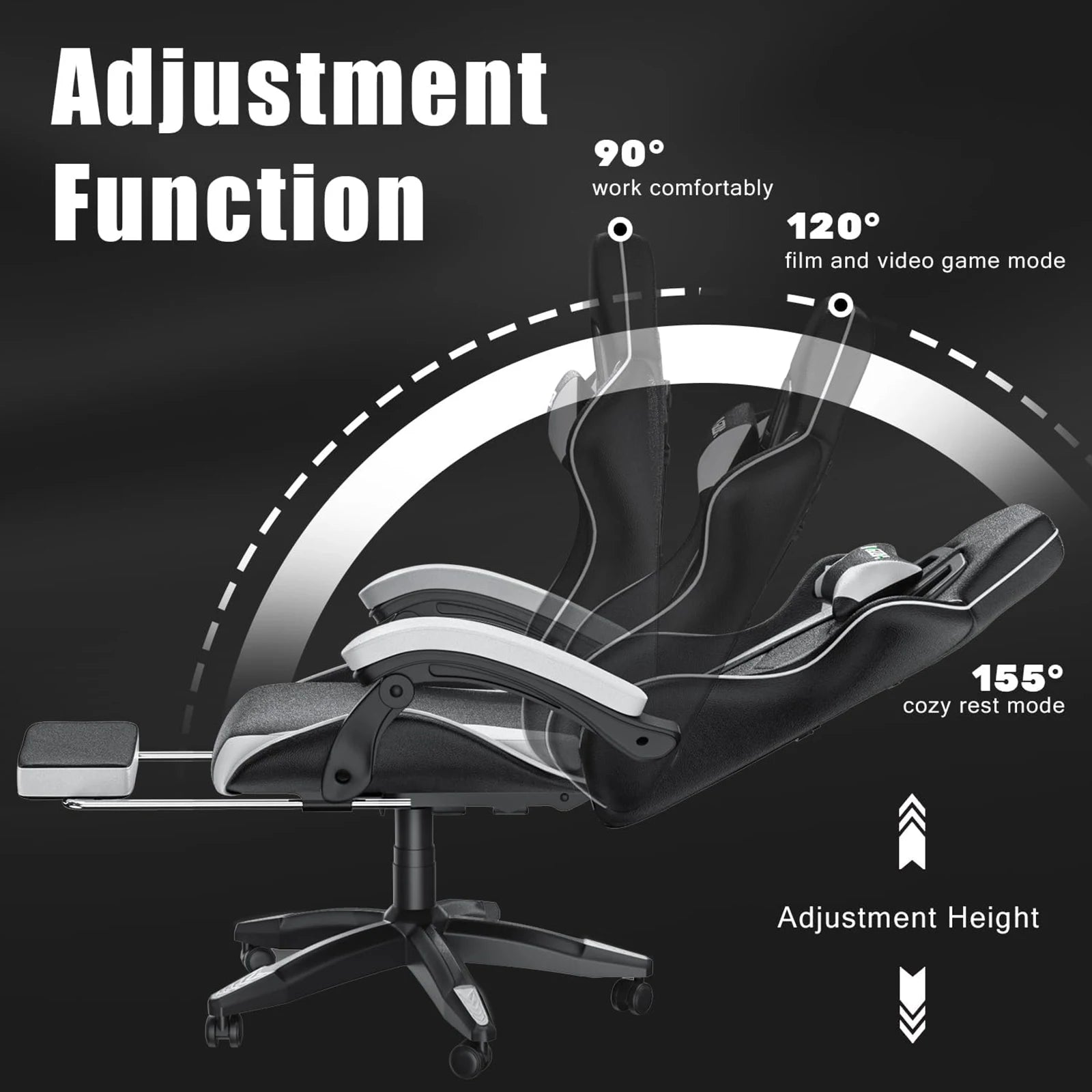 Gaming Chair with Footrest Gamer Chairs Ergonomic with Lumbar Cushion Headrest Gaming Chair Height Adjustable Computer