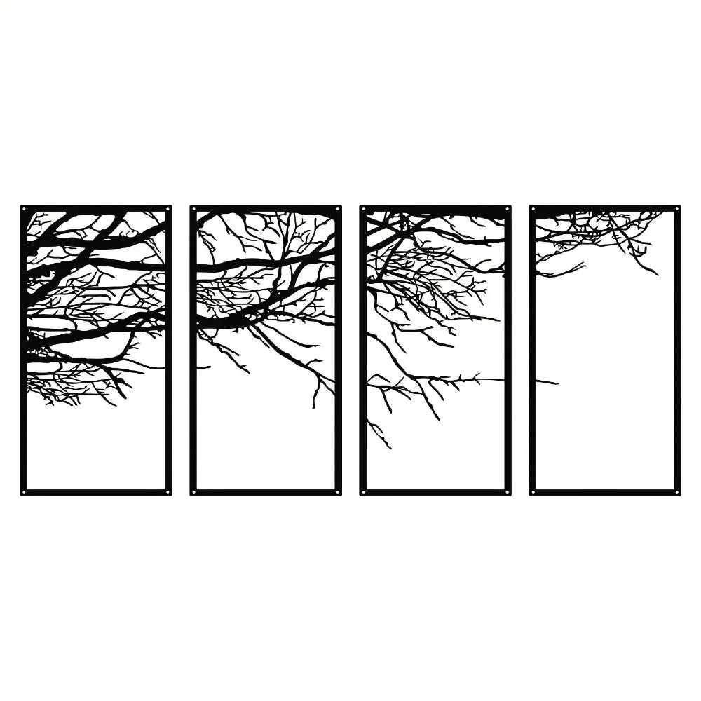 4-Piece Black Metal Tree of Life Wall Art Stunning Decor for Bedroom Living Room Office Kindergarten and Nursery Spaces