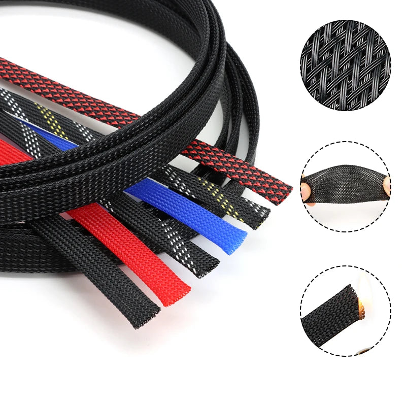 5M Multicolor PET Insulated Braid Sleeving 2mm - 40mm Expandable Wire Cable Sheath Flame-retardant Nylon Braided Mesh